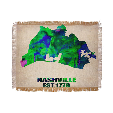 Naxart Nashville Watercolor Map Throw Blanket