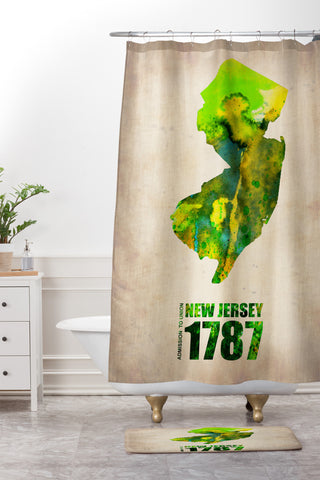 Naxart New Jersey Watercolor Map Shower Curtain And Mat