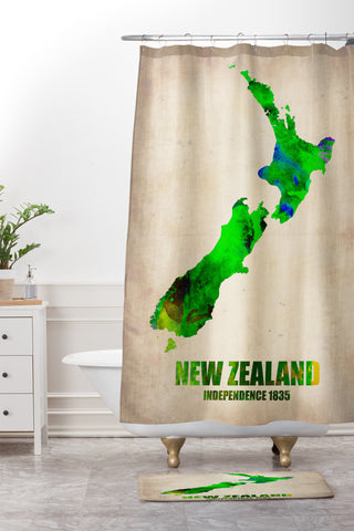 Naxart New Zealand Watercolor Map Shower Curtain And Mat