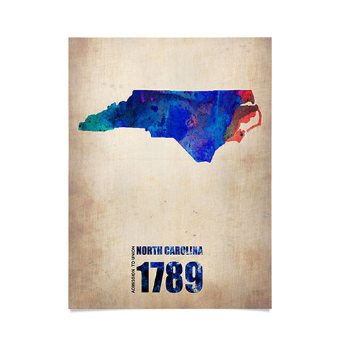 Naxart North Carolina Watercolor Map Poster