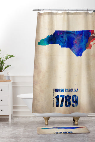 Naxart North Carolina Watercolor Map Shower Curtain And Mat