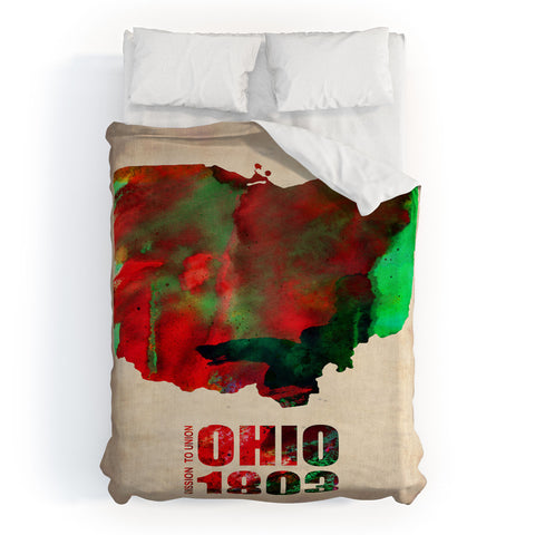 Naxart Ohio Watercolor Map Duvet Cover