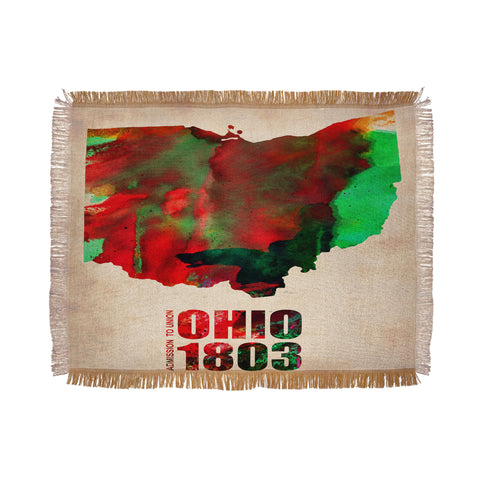 Naxart Ohio Watercolor Map Throw Blanket