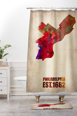 Naxart Philadelphia Watercolor Map Shower Curtain And Mat