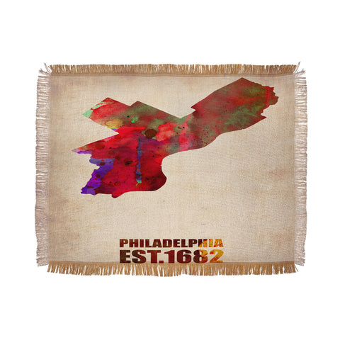 Naxart Philadelphia Watercolor Map Throw Blanket