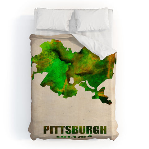Naxart Pittsburgh Watercolor Map Duvet Cover