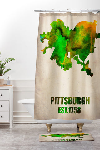 Naxart Pittsburgh Watercolor Map Shower Curtain And Mat