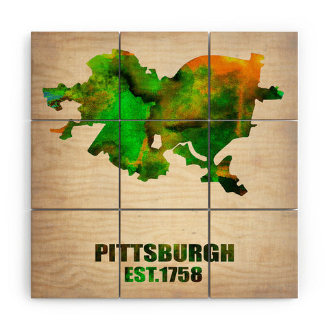 Naxart Pittsburgh Watercolor Map Wood Wall Mural