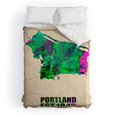 Naxart Portland Watercolor Map Comforter