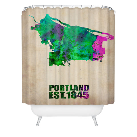 Naxart Portland Watercolor Map Shower Curtain