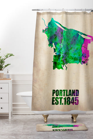 Naxart Portland Watercolor Map Shower Curtain And Mat