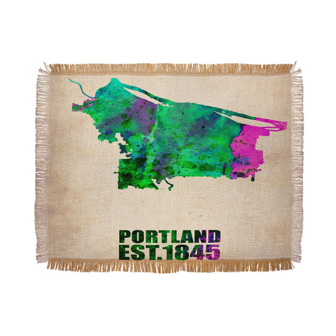 Naxart Portland Watercolor Map Throw Blanket