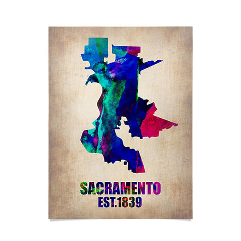 Naxart Sacramento Watercolor Map Poster