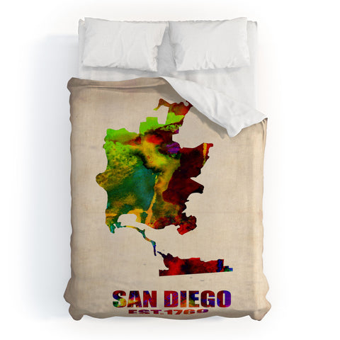 Naxart San Diego Watercolor Map Duvet Cover