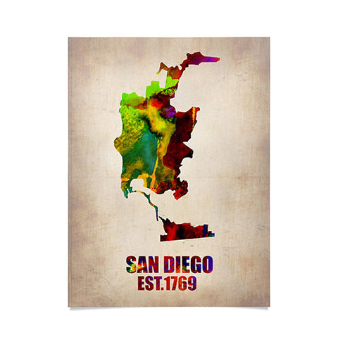Naxart San Diego Watercolor Map Poster