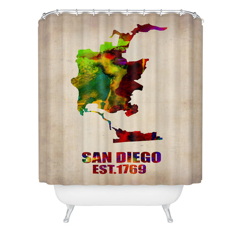Naxart San Diego Watercolor Map Shower Curtain