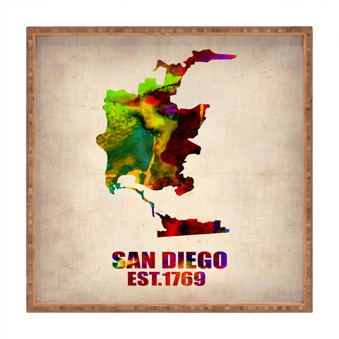 Naxart San Diego Watercolor Map Square Tray