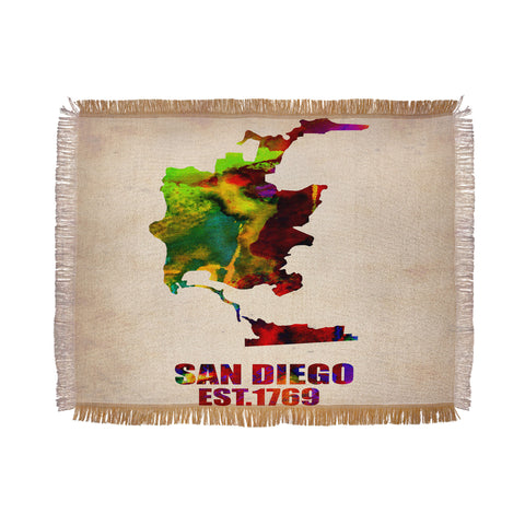 Naxart San Diego Watercolor Map Throw Blanket