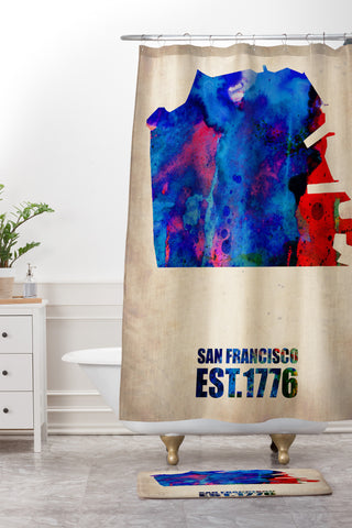 Naxart San Francisco Watercolor Map Shower Curtain And Mat