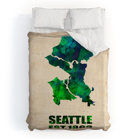 Naxart Seattle Watercolor Map Duvet Cover