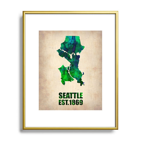 Naxart Seattle Watercolor Map Metal Framed Art Print
