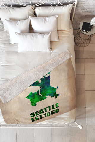 Naxart Seattle Watercolor Map Fleece Throw Blanket