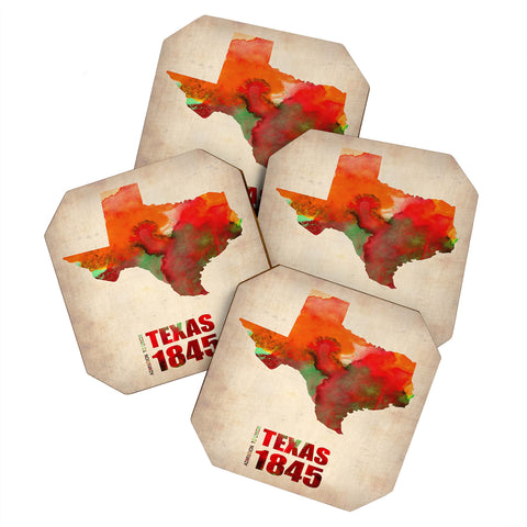 Naxart Texas Watercolor Map Coaster Set