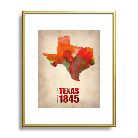 Naxart Texas Watercolor Map Metal Framed Art Print