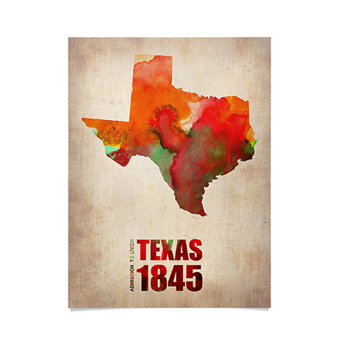 Naxart Texas Watercolor Map Poster