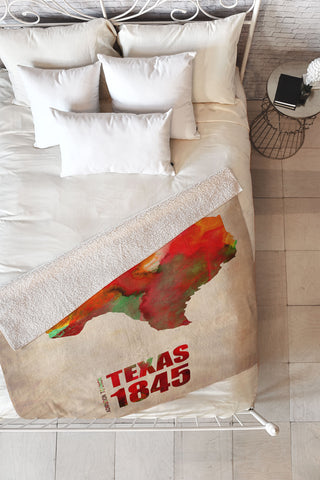 Naxart Texas Watercolor Map Fleece Throw Blanket