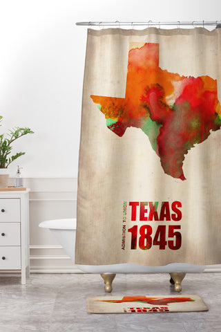 Naxart Texas Watercolor Map Shower Curtain And Mat