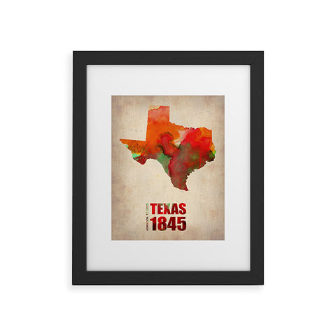 Naxart Texas Watercolor Map Framed Art Print