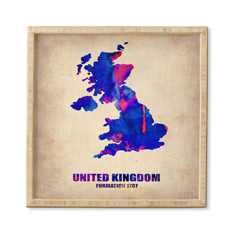 Naxart United Kingdom Watercolor Map Framed Wall Art