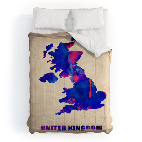 Naxart United Kingdom Watercolor Map Comforter