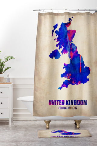 Naxart United Kingdom Watercolor Map Shower Curtain And Mat
