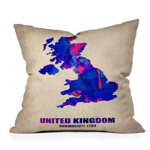 Naxart United Kingdom Watercolor Map Throw Pillow