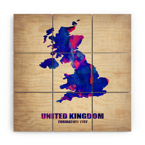 Naxart United Kingdom Watercolor Map Wood Wall Mural