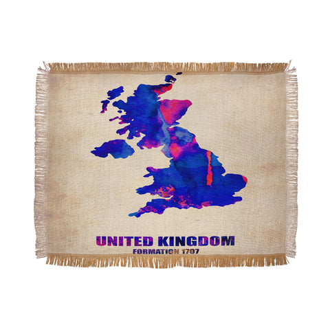 Naxart United Kingdom Watercolor Map Throw Blanket