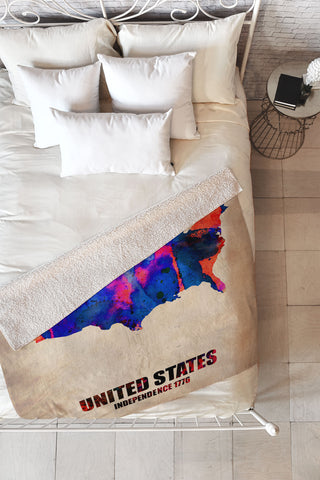 Naxart USA Watercolor Map 1 Fleece Throw Blanket