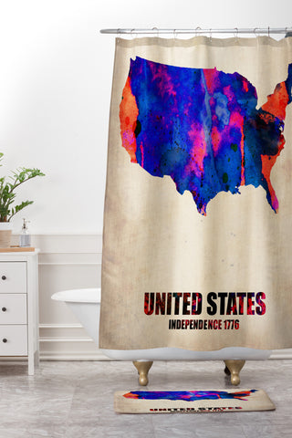 Naxart USA Watercolor Map 1 Shower Curtain And Mat