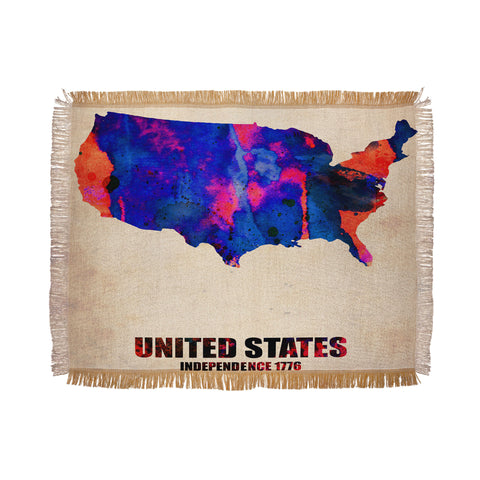 Naxart USA Watercolor Map 1 Throw Blanket