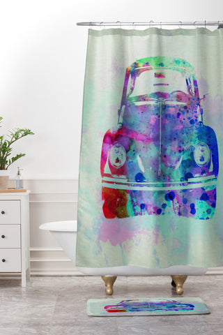 Naxart VW Beetle Watercolor 2 Shower Curtain And Mat