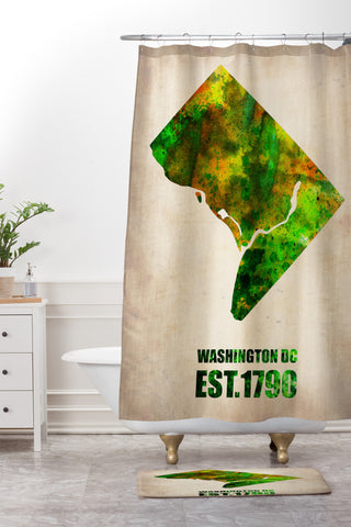 Naxart Washington DC Watercolor Map Shower Curtain And Mat