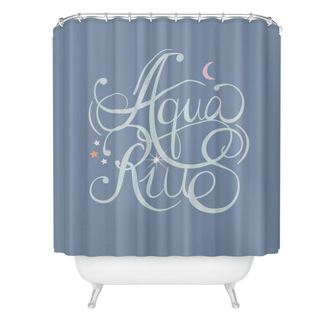 Nelvis Valenzuela Aquarius Zodiac Script Lettering Shower Curtain
