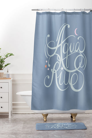 Nelvis Valenzuela Aquarius Zodiac Script Lettering Shower Curtain And Mat