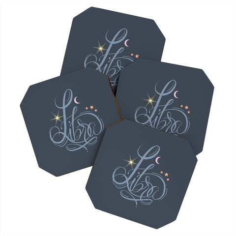 Nelvis Valenzuela Libra Zodiac Script Lettering Coaster Set