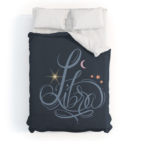 Nelvis Valenzuela Libra Zodiac Script Lettering Duvet Cover