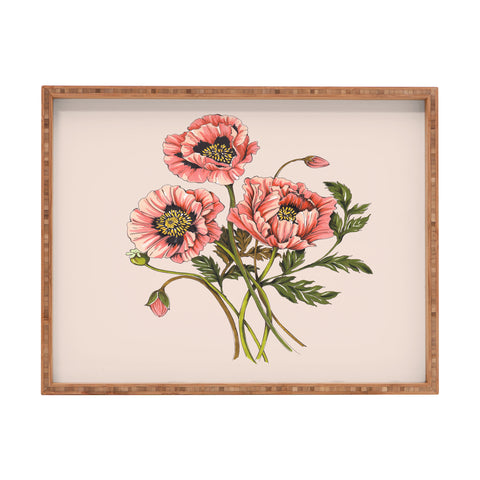 Nelvis Valenzuela Pink Shirley Poppies Rectangular Tray