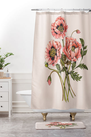 Nelvis Valenzuela Pink Shirley Poppies Shower Curtain And Mat