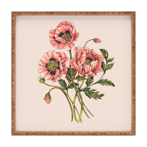 Nelvis Valenzuela Pink Shirley Poppies Square Tray